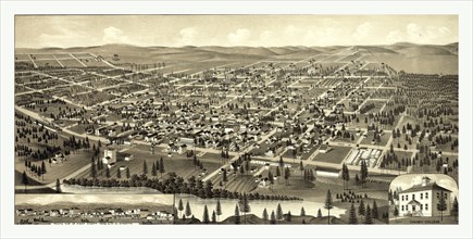 Bird's Eye View of Cheney, Wash. Ter., County seat of Spokane County. 1884, US, USA, America