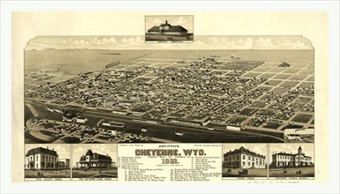 Bird's eye view of Cheyenne, Wyo., county seat of Laramie Co. 1882, US, USA, America