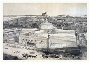 Birds eye view of the New York Crystal Palace and environ by John Bachmann, 19th century, US, USA,
