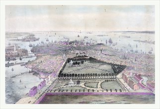 Bird's eye view of Boston drawn from nature and on stone by J. Bachmann, circa 1850, US, USA,