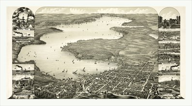 Bird's eye view of Lake Geneva, Walworth Co., Wis. 1882, US, USA, America
