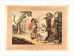 Thomas Rowlandson (British, 1756  1827 ), Rustic Courtship, 1785, hand colored etching and aquatint