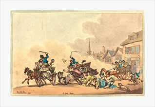 Thomas Rowlandson (British, 1756  1827 ), A Cart Race, 1788, hand colored etching