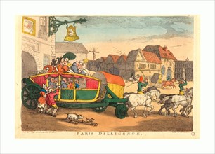 Thomas Rowlandson (British, 1756 - 1827 ), Paris Diligence, probably 1810, hand-colored etching,