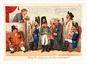King Joe disposing of his Spanish crown, England, 1808, shows King Joseph I attempting to auction