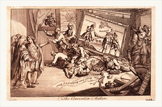 The convention makers, England 1771, The interior of a room; a picture called A Convention,
