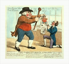 The caricaturist's apology, Grinagain, Giles, pseud., artist, London, 1802, Large man holding a