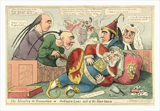 The Kremlin in commotion  or  the Grand Lama sick of the horn cholic, 1820, King George IV fallen