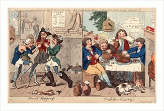 French happiness English misery, Cruikshank, Isaac, 1756?-1811?, engraving 1793, on the left, four