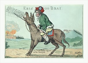 Erin go bray,engraving  1799, an Irish field officer on his charger, or an Irishman holding a