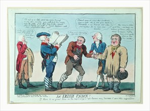An Irish union, Cruikshank, Isaac, 1756?-1811?, artist, engraving 1799,  William Pitt joining the