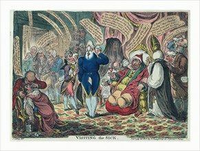 Visiting the sick, Gillray, James, 1756-1815, engraving 1806, Charles Fox sitting in an armchair,