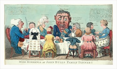 Miss Hibernia at John Bulls family dinner!!, Cruikshank, Isaac, 1756?-1811?, engraving 1799, Miss