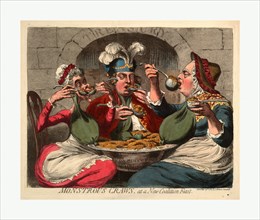 Monstrous craws, at a new coalition feast, Cartoon shows King George, dressed as an old woman, the