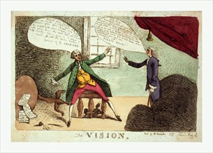 The vision, engraving 1785, a young man, possibly William Pitt, the younger, being visited by a