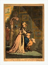 A peep at Christies or Tally ho, and  his nimeney-pimmeney taking the morning lounge, Gillray,