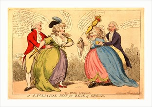 The rival queens or a political heat for Rege & Grege, engraving 1789, An encounter between two