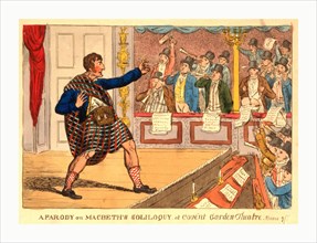 A parody on Macbeth's soliloquy at Covent Garden Theatre, engraving 1809, Kemble as Macbeth, in