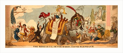 The rehearsal or the baron and the elephant, Cruikshank, George, 1792-1878, engraving 1812, A