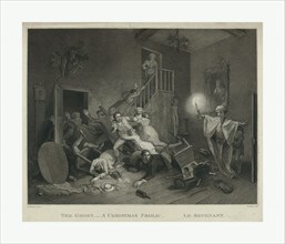 The ghost  a Christmas frolic  le revenant, en sanguine engraving 1814, a boy with a mannequin