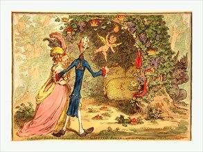 The nuptial bower, with the evil one, peeping at the charms of Eden, from Milton, Gillray, James,