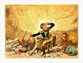 Maniac-raving's or Little Boney in a strong fit, Gillray, James, 1756-1815, engraver, London, 1803,