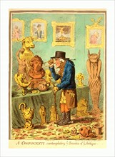 A Cognocenti contemplating ye Beauties of ye Antique, Gillray, James, 1756-1815, engraver, [London]