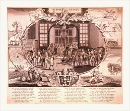 Quinquanpolix, en sanguine engraving a Dutch satire on John Law of Lauriston, promoter of the