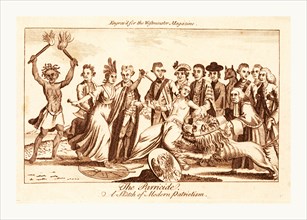 The parricide A sketch of modern patriotism, en sanguine engraving, a woman wearing a feathered