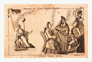 A certain cabinet junto, en sanguine engraving 1775, King George III, speechless (his caption