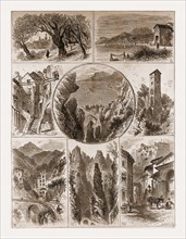 Views of Mentone, on the French Riviera, along the Franco-Italian, 1880, 19th century engraving