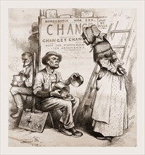 WOMEN WILL NEVER BE STATESMEN., 1880, 19th century engraving, USA, America