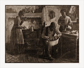PREPARING THE THANKSGIVING DINNER.-DRAWN BY S. G. MCCUTCHEON, 1880, USA, America, 19th century