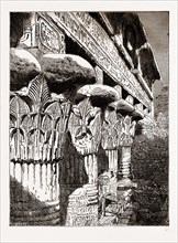 CAPITALS AND ARCHITRAVE OF THE TEMPLE AT ESNEH, 1880, 19th century engraving, Egypt