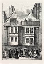 Old houses in Fleet street, near ST. Dunstan's Church, London, UK, 19th century engraving