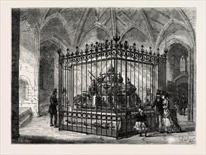 THE JEWEL ROOM AT THE TOWER. London, UK, 19th century engraving