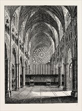 Old ST. Paul, the interior, looking east. London, UK, 19th century engraving