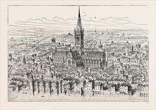 ST. PAUL'S AND THE NEIGHBOURHOOD IN 1540. London, UK, 19th century engraving
