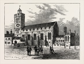 THE CHURCH OF ST. MICHAEL AD BLADUM,  A.D. 1585. London, UK, 19th century engraving