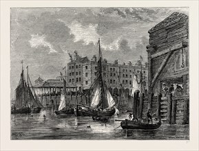 BILLINGSGATE, view 1820, London, UK, 19th century engraving