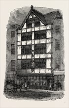 STREET FRONT OF CROSBY HALL, London, UK, 19th century engraving