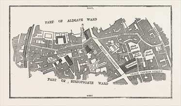 MAP LIME STREET WARD, London, UK, 19th century engraving