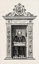 STOW'S MONUMENT IN ST. ANDREW UNDERSHAFT. London, UK, 19th century engraving