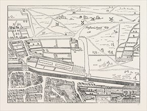 CRIPPLEGATE AND NEIGHBOURHOOD,map, London, UK, 19th century engraving