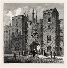 LINCOLN'S INN GATE, CHANCERY LANE. London, UK, 19th century engraving