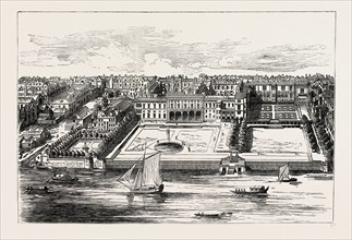 SOMERSET HOUSE IN 1755. London, UK, 19th century engraving