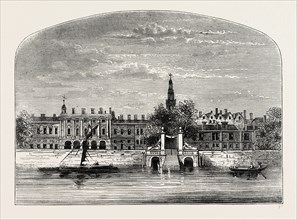 SOMERSET HOUSE AND STAIRS, 1776, London, UK, 19th century engraving