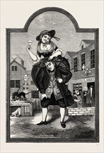 THE SIGN OF THE "MISCHIEF". London, UK, 19th century engraving