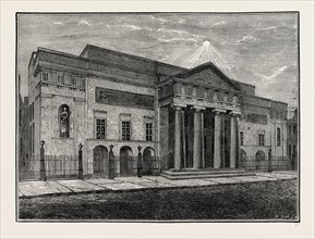 COVENT GARDEN THEATRE,  FRONT IN 1850. London, UK, 19th century engraving