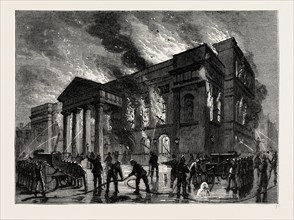 BURNING OF COVENT GARDEN THEATRE IN 1856. London, UK, 19th century engraving